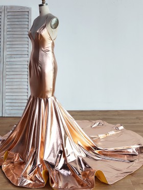 shiny bronze mermaid long train prom dress shiny bronze mermaid long train prom dress
