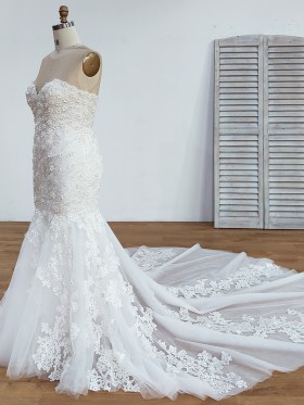 body hugging mermaid silhouette lace wedding gown