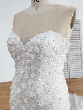 flowers appliqued sweetheart lace wedding gown