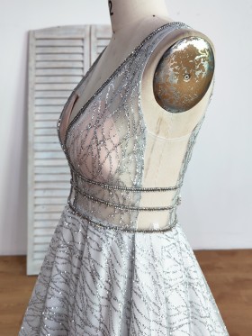 sexy sheer glitter prom dress