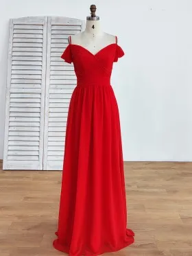 pleated chiffon cold shoulder long bridesmaid dress