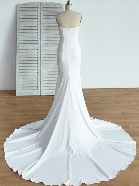 sleek white long train mermaid evening formal dress