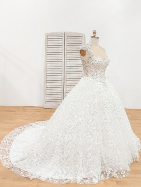 Queen Anne neckline beaded ball gown wedding dress Queen Anne neckline beaded ball gown wedding dress
