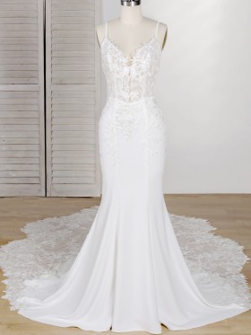 scalloped lace long train mermaid ivory wedding dress scalloped lace long train mermaid ivory wedding dress