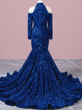 long sleeve long train royal blue sequin prom dress long sleeve long train royal blue sequin prom dress