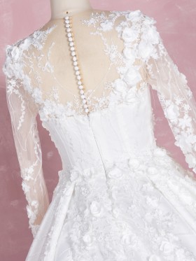 3d flowers illusion back long sleeve wedding dress 3d flowers illusion back long sleeve wedding dress