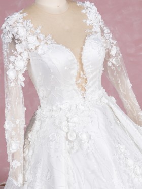 illusion bodice with 3d flowers embellishment