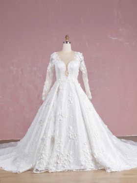 luxury 3D floral wedding gown with royal train luxury 3D floral wedding gown with royal train
