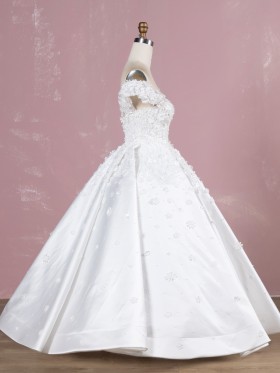 3D flowers lace appliqued off the shoulder ball gown wedding dress 3D flowers lace appliqued off the shoulder ball gown wedding dress
