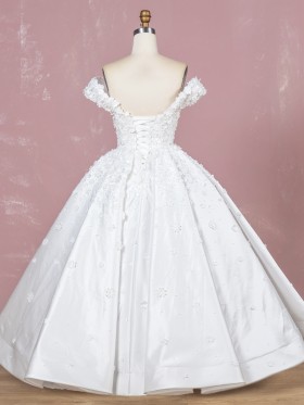 3d floral ivory lace and satin wedding gown with lace up back 3d floral ivory lace and satin wedding gown with lace up back