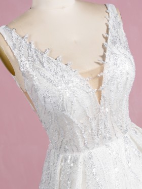 jagged plunging V neckline glitter dress