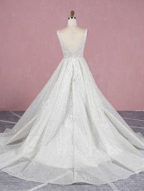 silver beading glitter ball gown wedding dress with chapel train silver beading glitter ball gown wedding dress with chapel train