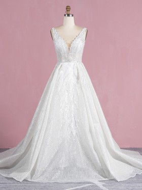 sparkly silver beading glitter ball gown wedding dress
