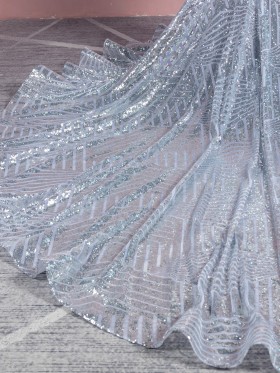 silver striped sequin long train