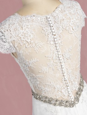 illusion lace with buttons back wedding dress