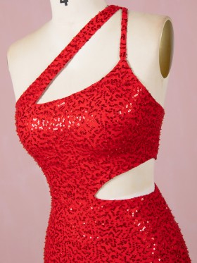 asymmetrical cut out one shoulder glitter dress