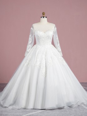 classic ivory lace and tulle long sleeve wedding ball gown classic ivory lace and tulle long sleeve wedding ball gown