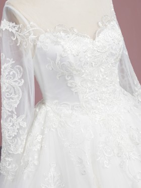 sweetheart ivory lace long sleeve wedding gown