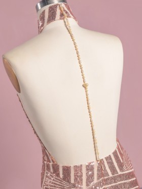 open back with pearls embellishment rose gold dress open back with pearls embellishment rose gold dress