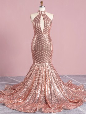 rose gold stripe pattern sequin cut out mermaid prom gown rose gold stripe pattern sequin cut out mermaid prom gown