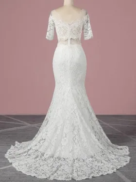 scalloped lace mermaid two piece wedding gown