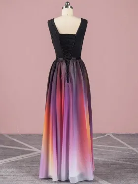 A line long black purple and orange ombre chiffon dress A line long black purple and orange ombre chiffon dress