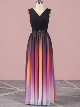 black purple and orange ombre chiffon bridesmaid dress