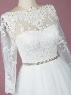 ivory lace and tulle wedding gown with metallic belt