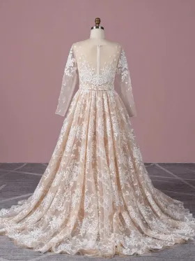 floral lace appliqued nude tulle wedding dress floral lace appliqued nude tulle wedding dress