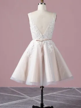 ivory lace and tulle with champagne satin underneath knee length bridal dress ivory lace and tulle with champagne satin underneath knee length bridal dress