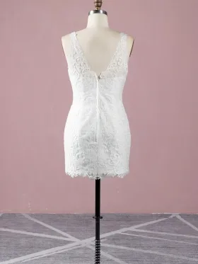 ivory lace sleeveless short bridal dress