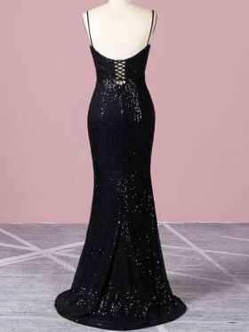 lace up low back sheath long black sequin dress lace up low back sheath long black sequin dress