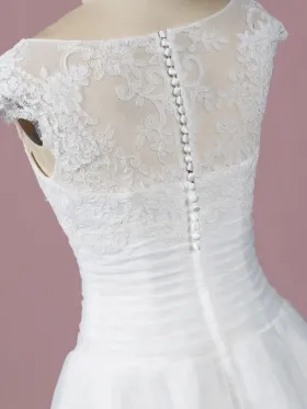 illusion lace cap sleeve button back dress