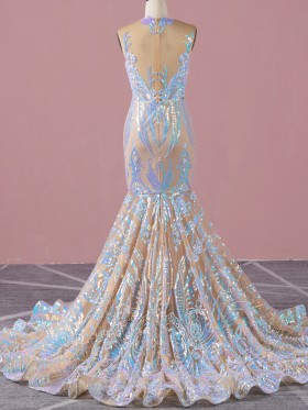 iridescent sequin trumpet long train prom dress iridescent sequin trumpet long train prom dress