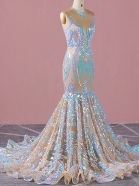 unique African American iridescent sequin prom gown