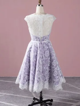 illusion white lace overlaid cap sleeve tea length bridal dress illusion white lace overlaid cap sleeve tea length bridal dress