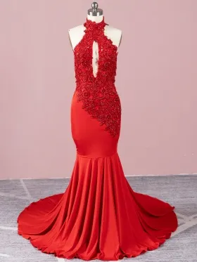 beaded lace appliqued red spandex mermaid prom dress beaded lace appliqued red spandex mermaid prom dress