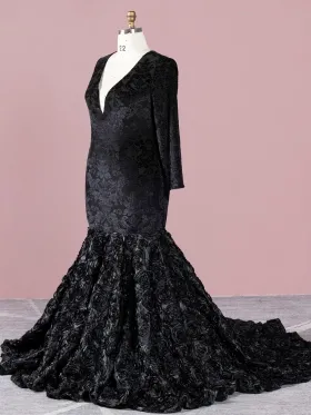 black velvet and 3d rosette plus size mermaid prom dress black velvet and 3d rosette plus size mermaid prom dress