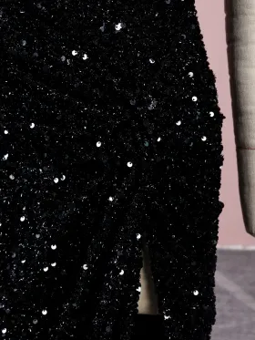 ruched black glitter split dress ruched black glitter split dress