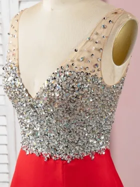 sparkly beaded V neck sleeveless dress