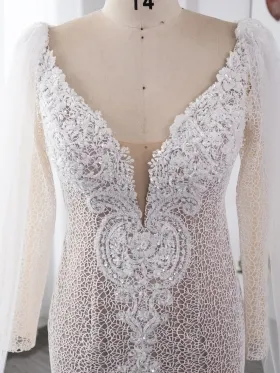 plunging neck beaded lace wedding gown plunging neck beaded lace wedding gown