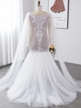 web lace and tulle cape mermaid wedding gown web lace and tulle cape mermaid wedding gown