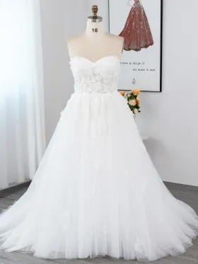 floral illusion lace appliqued sweetheart neck wedding gown