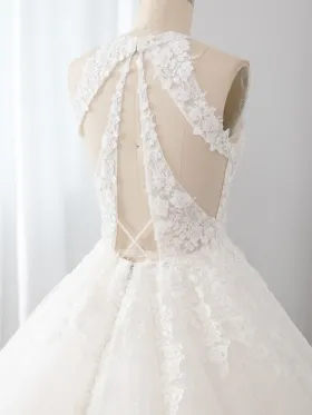 beaded floral ivory lace wedding gown