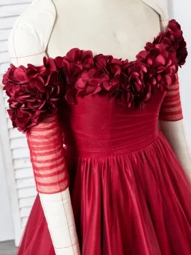 3D rose petals off the shoulder neckline