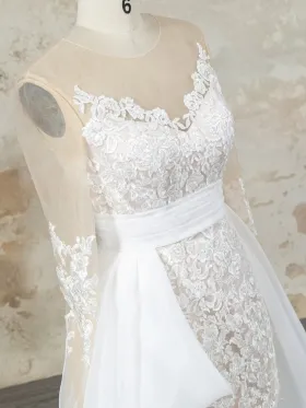 nude lining white lace bridal dress