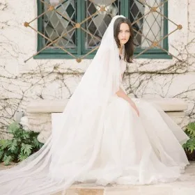 custom chapel length veil simple plain tulle destination wedding veil