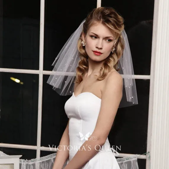 Short Cheap Single-tier Hand-cut Elbow Length Veil - VQ