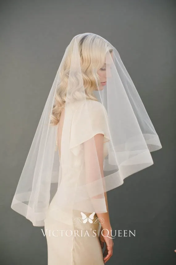 One-tier Lace Appliqued Fingertip Veil for Fall Wedding - VQ