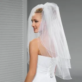 short layered sheer tulle veil elbow length veil pencil edge